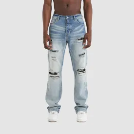 DISTRESSED DENIM PANTS