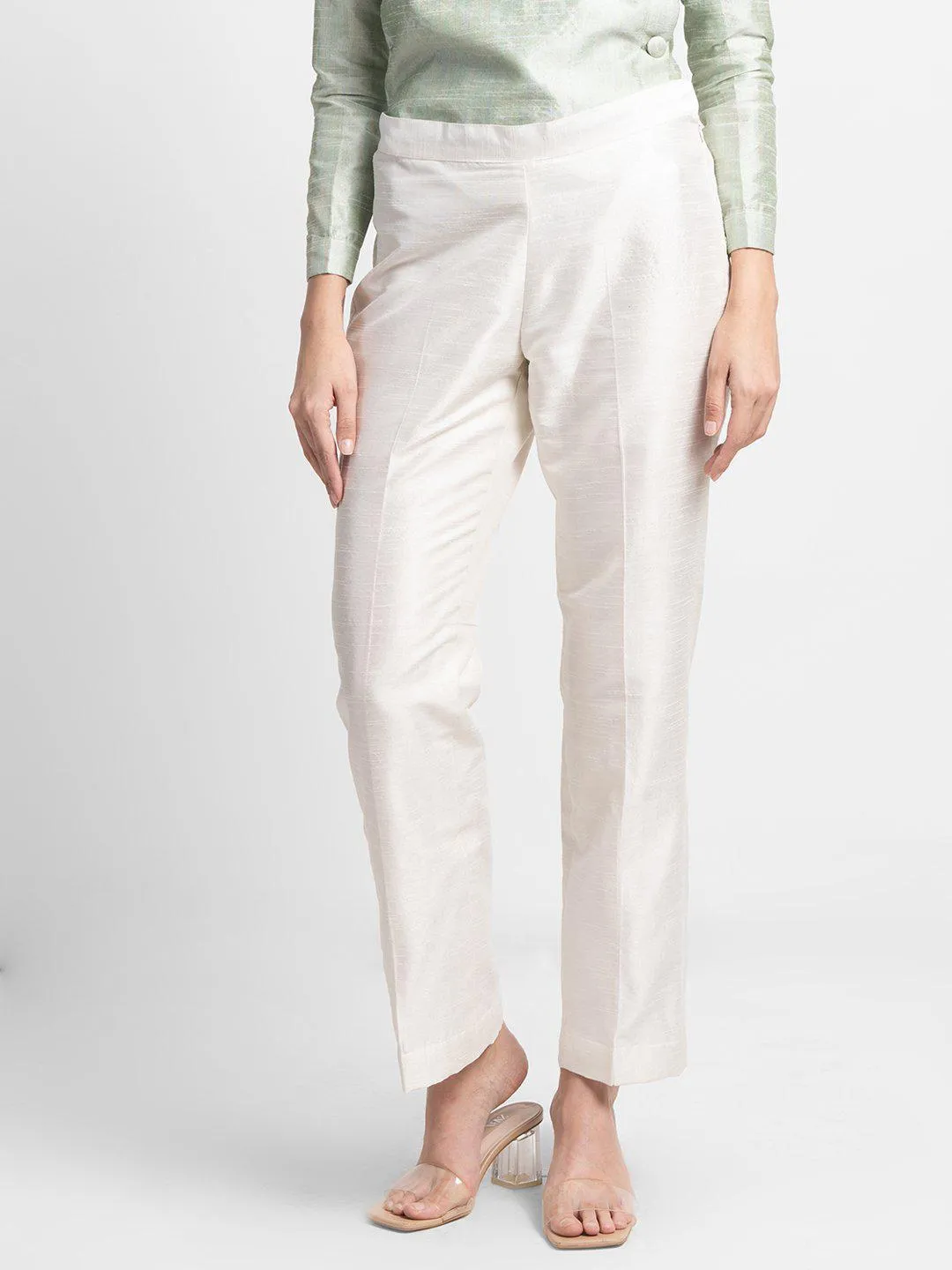 Dupioni Mid Waist Trouser - Creamy White