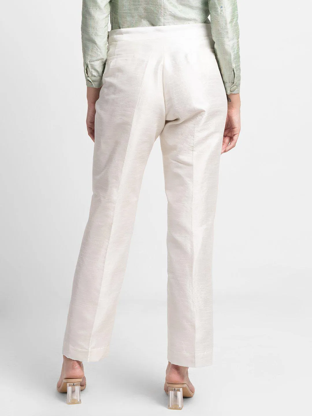 Dupioni Mid Waist Trouser - Creamy White