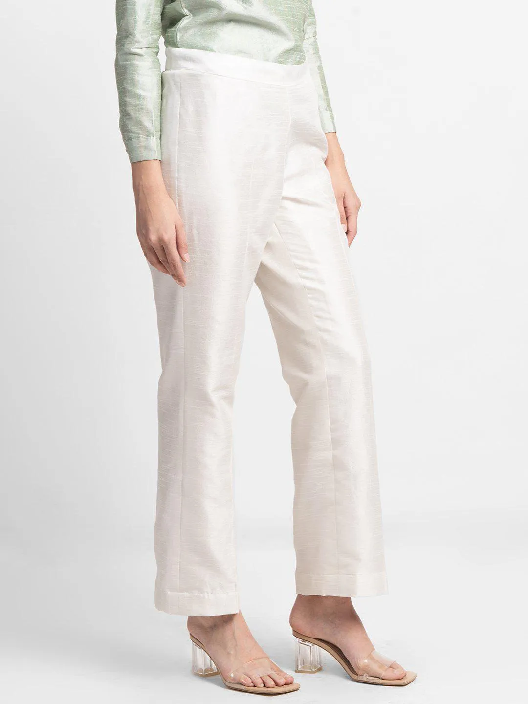 Dupioni Mid Waist Trouser - Creamy White