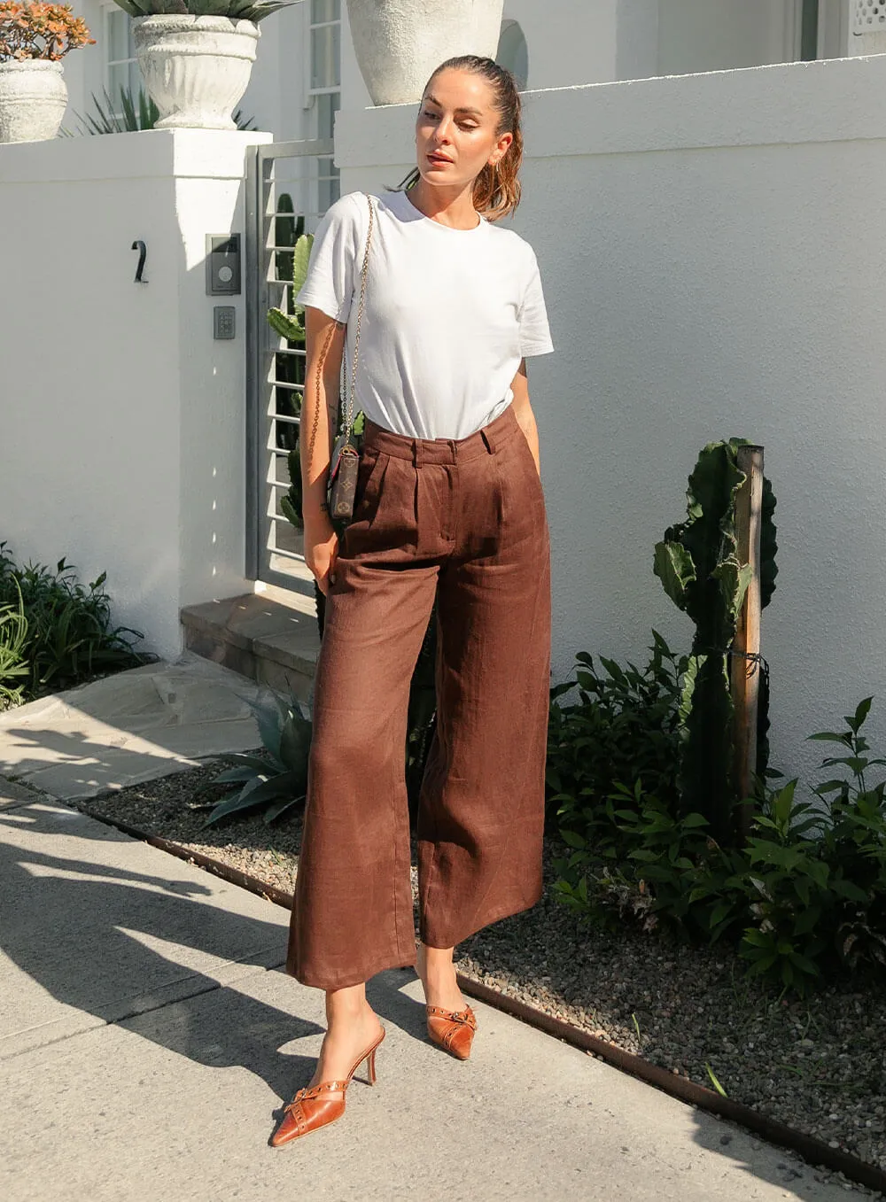 Edith Linen Culottes-CHOCOLATE