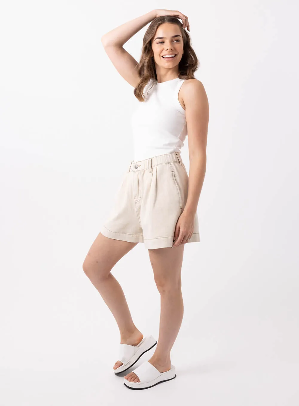 Eliza Denim Short-CREAM