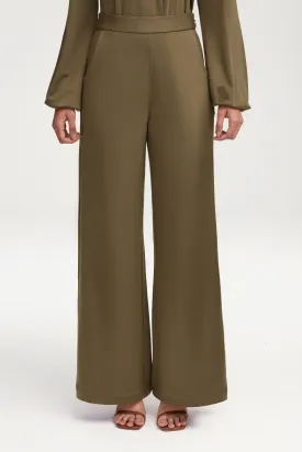 Fatima Everyday Wide Leg Jersey Pants - Olive