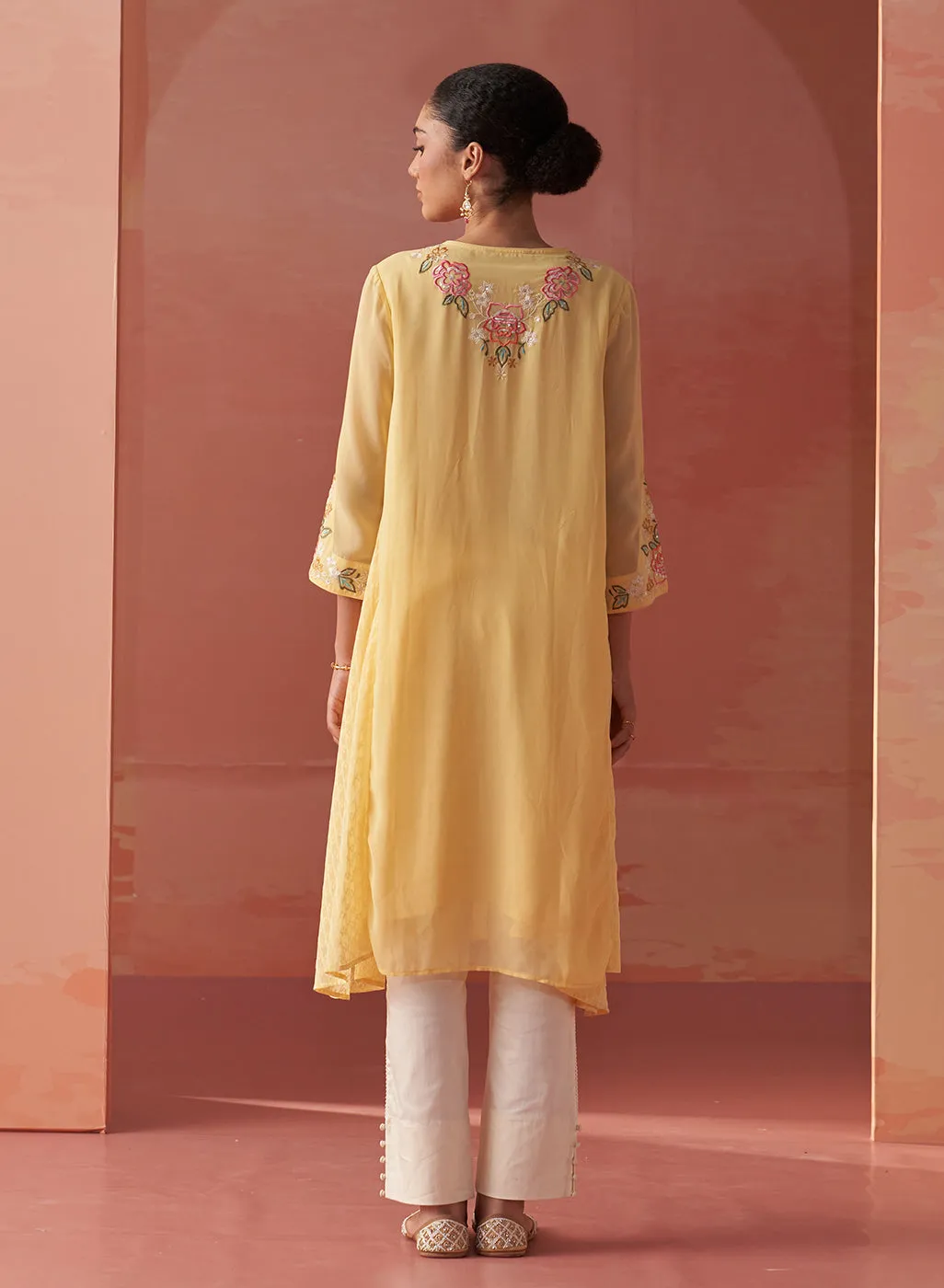 Firdaus Lemon Embroidered Georgette Designer Long Kurta for Women