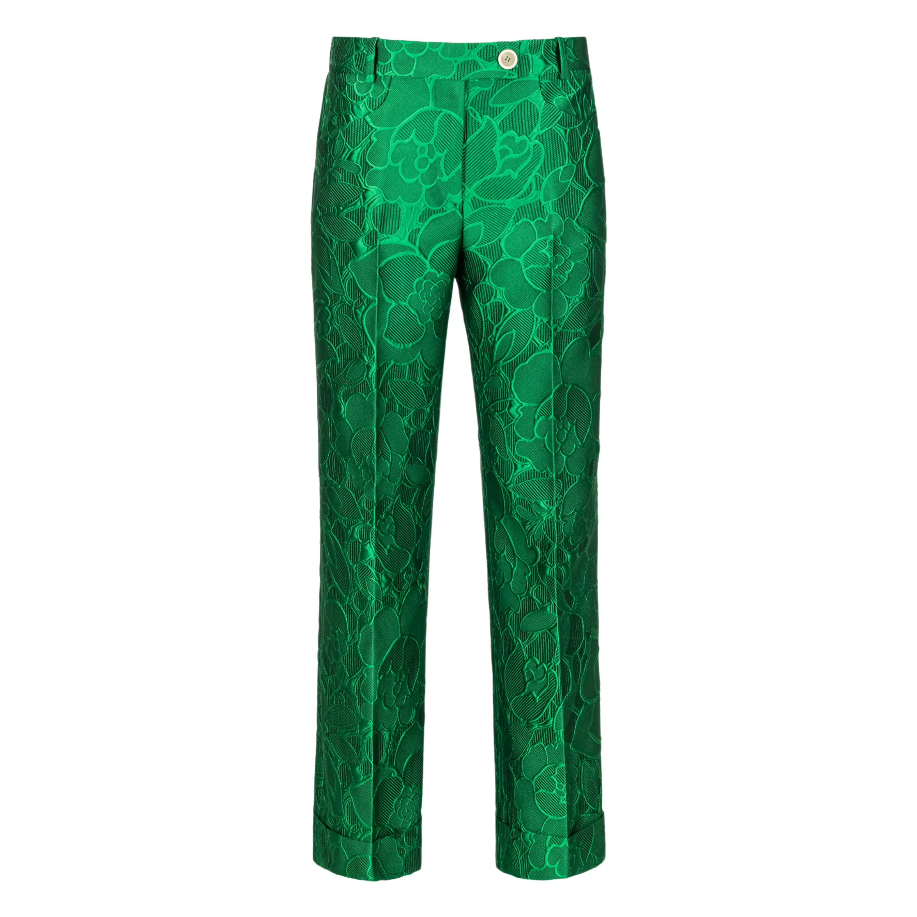 Floral Brocade Pants - Emerald Green