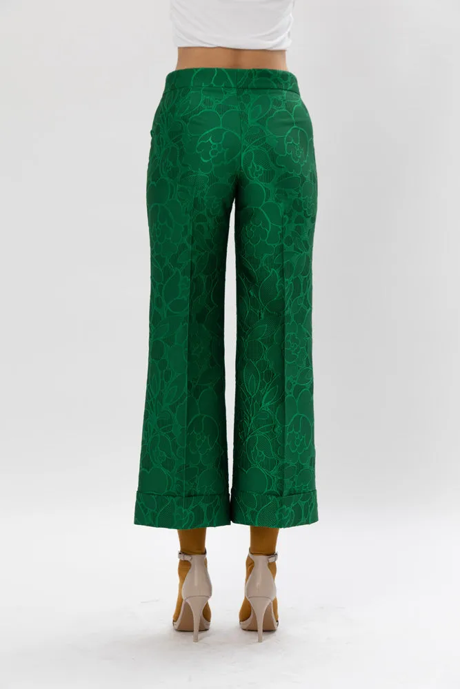 Floral Brocade Pants - Emerald Green