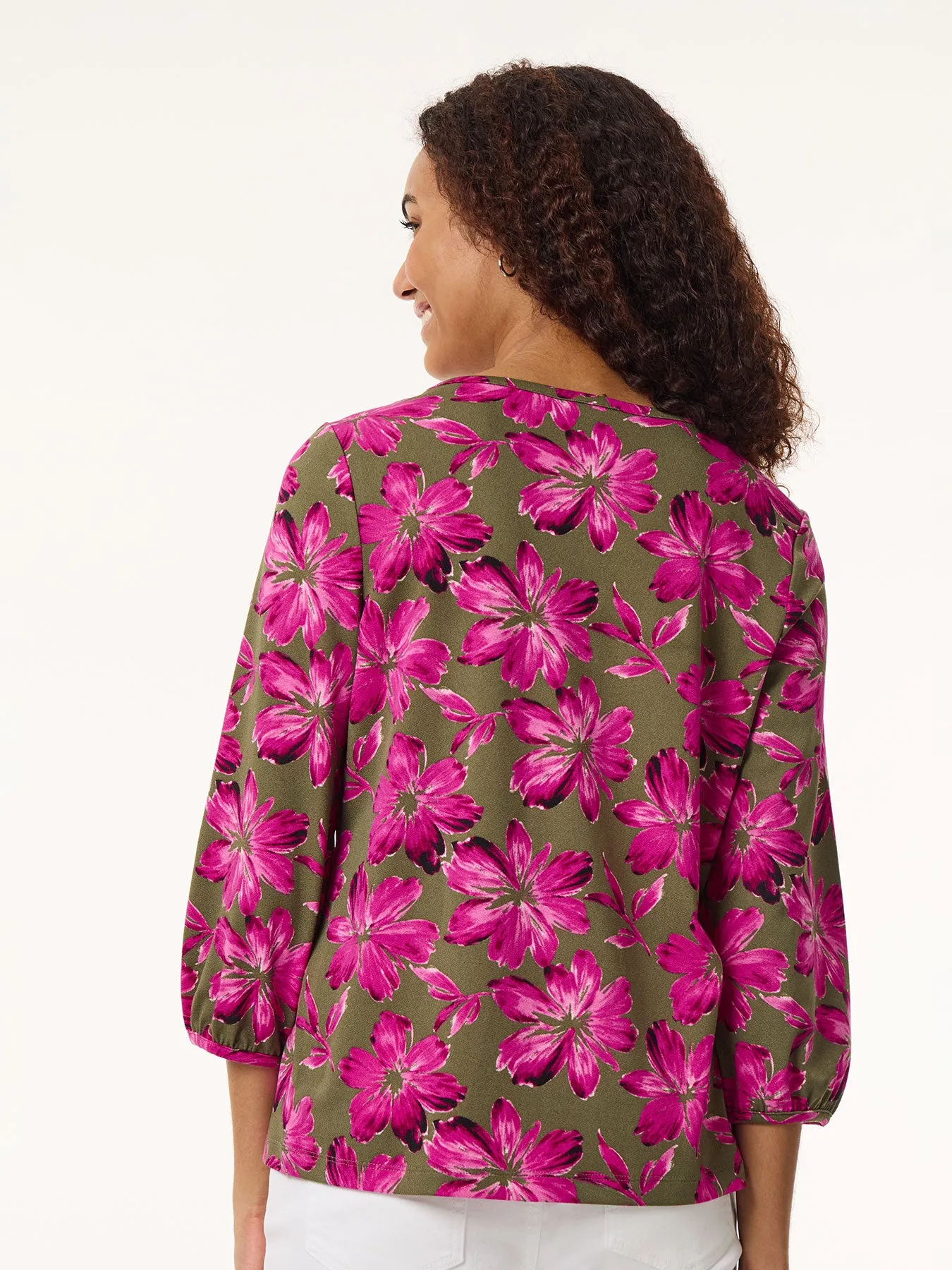 Floral Puff Sleeve Top, Moss Crepe