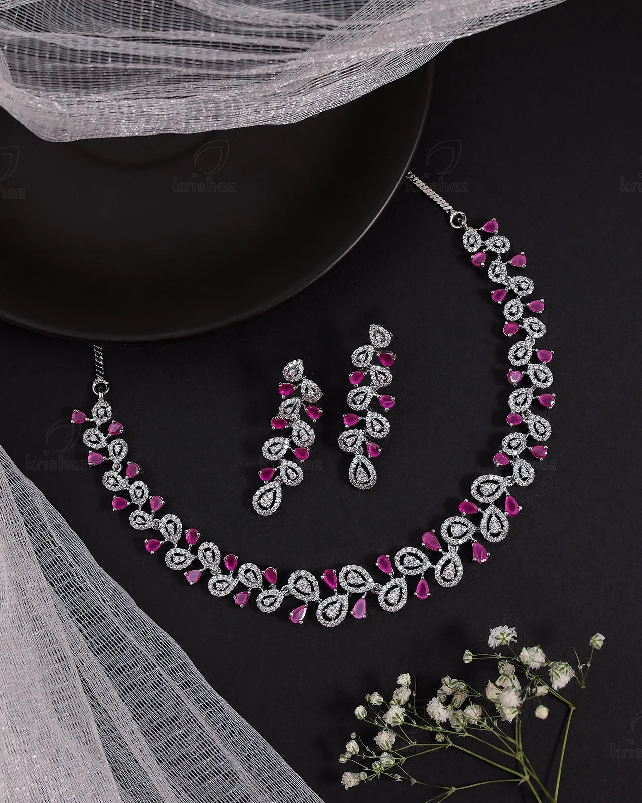 Glitzy Rhodium Plated Cz Necklace