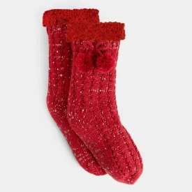 Glitzy Slipper Socks - Red