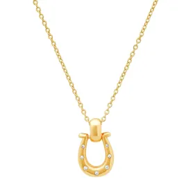 Gold Horseshoe Necklace with Embedded CZ Stones