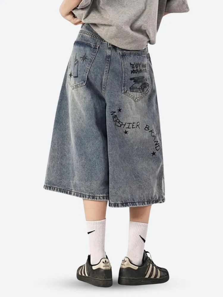 Grunge Wide Leg Denim Shorts