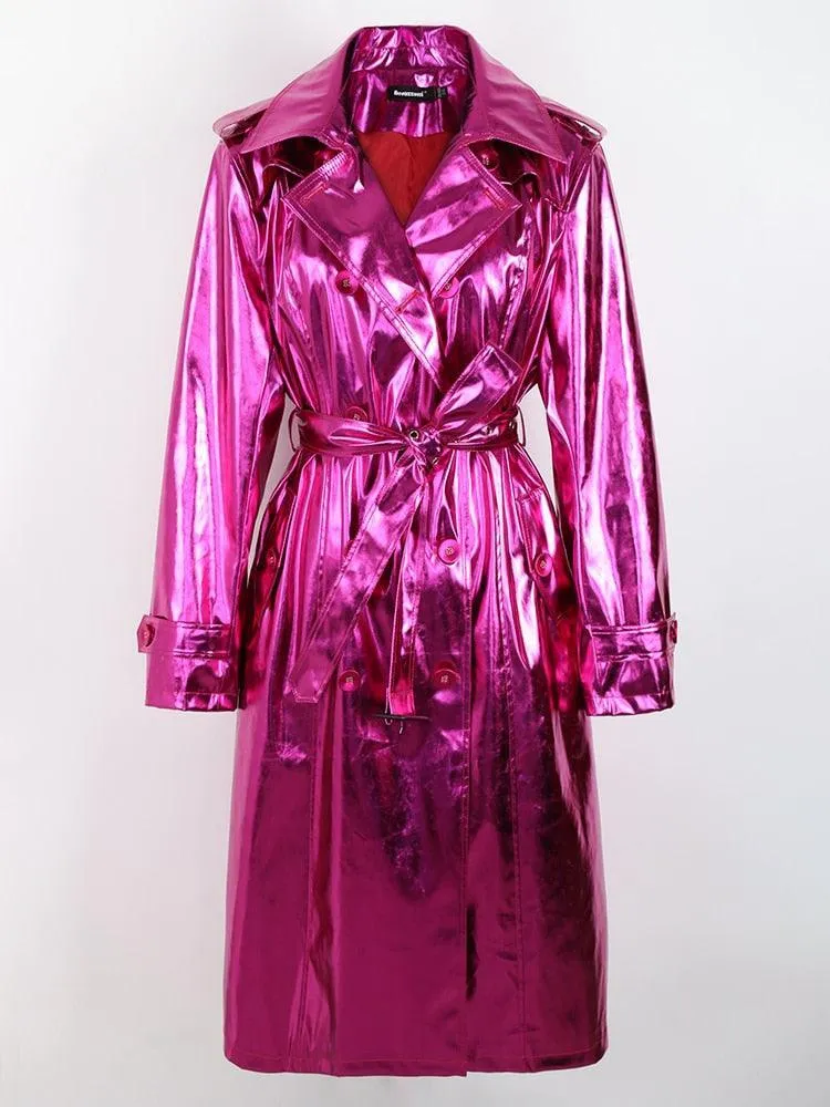 Hannah Shiny Reflective Trench Coat