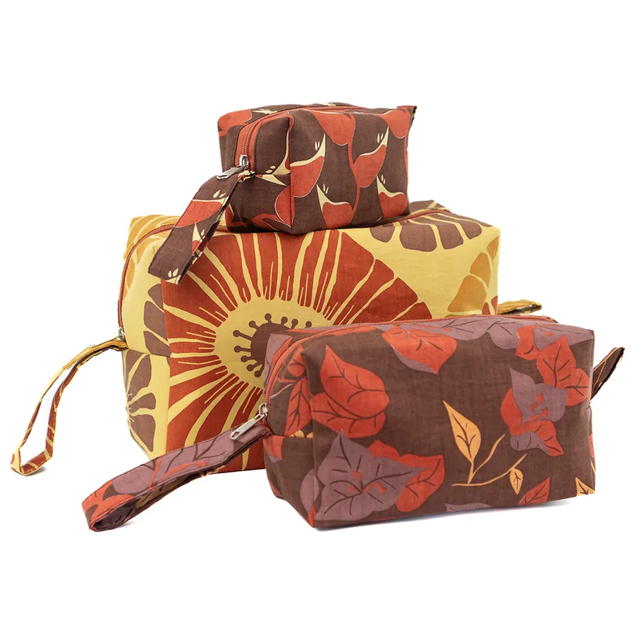 Heliconia Red Brown Cosmetic Bag Small