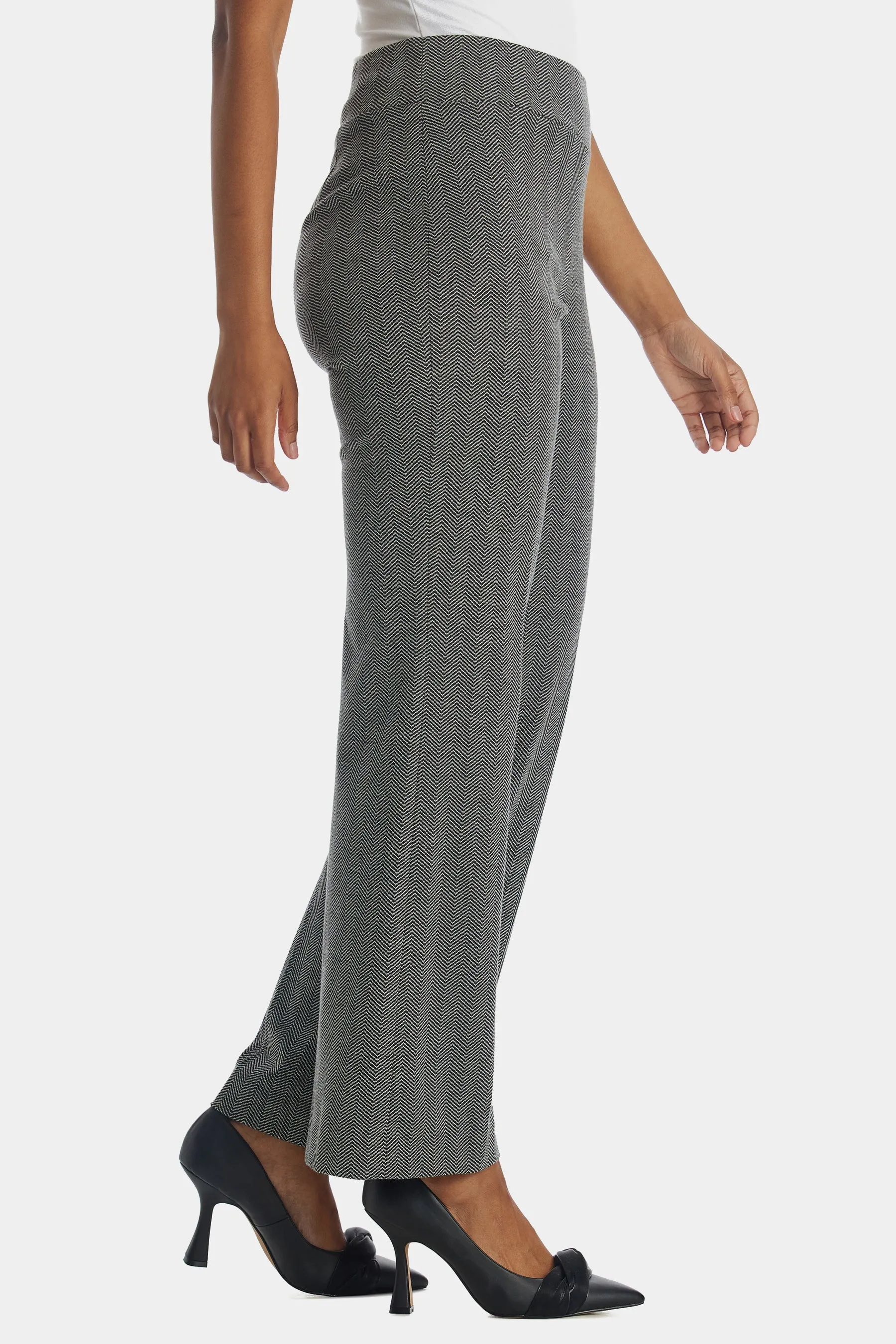 Herringbone Pull On Wide Leg Pants