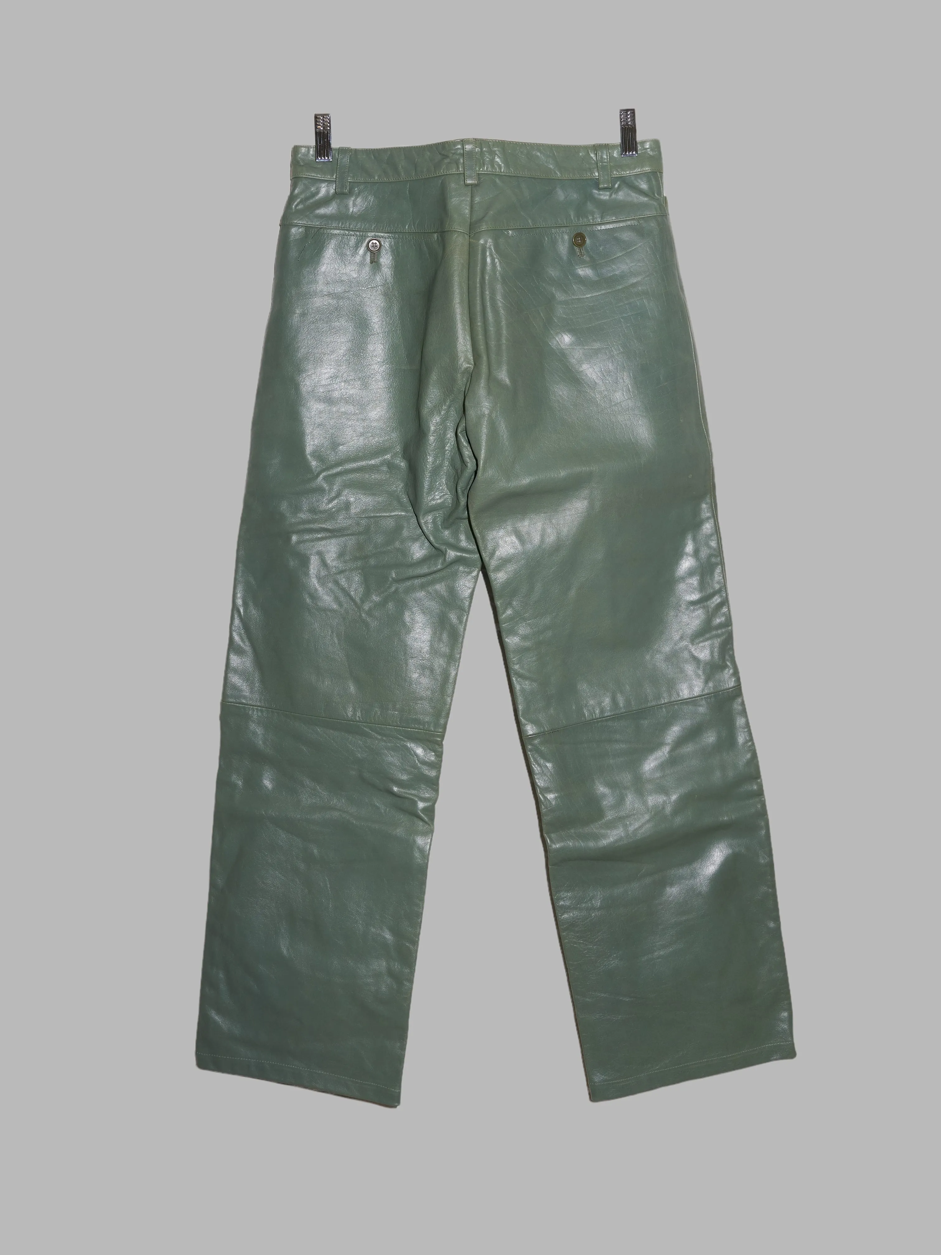 Katharine Hamnett London thick green cowhide leather pants - S XS M