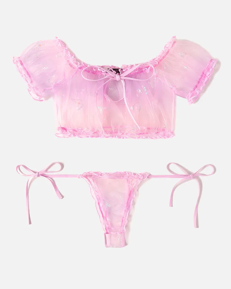 Lace See-through Ruffle Bra and Panty Set