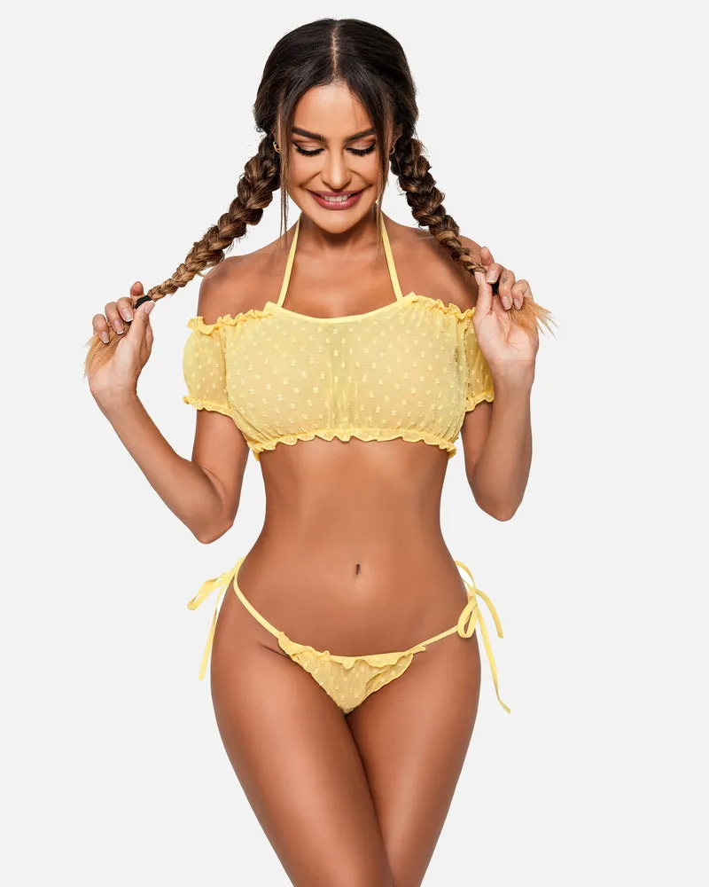 Lace See-through Ruffle Bra and Panty Set