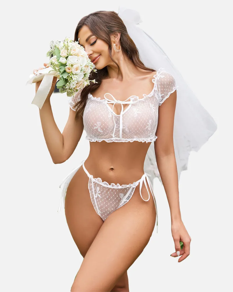 Lace See-through Ruffle Bra and Panty Set