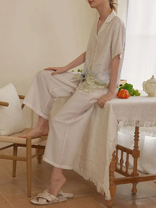 Lapel Printed Short Sleeve Pajama Set