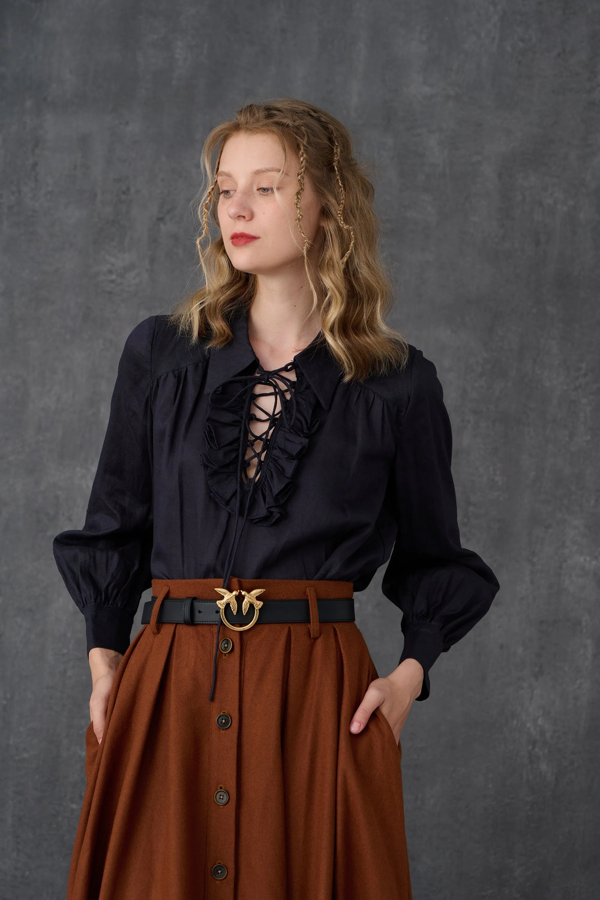 Laurel 13 | Lace-up Linen Blouse Shirt