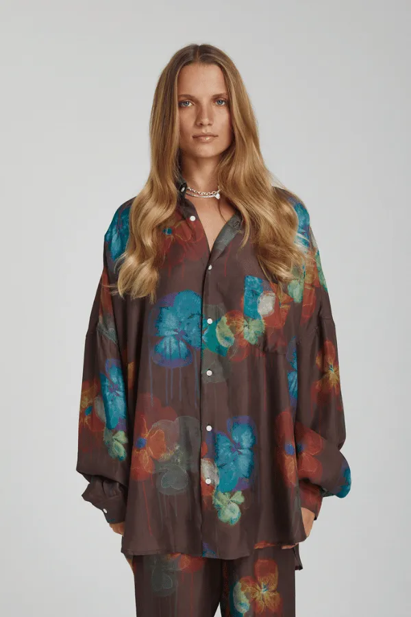 Long Sleeve Oversized Shirt Pansy Drip