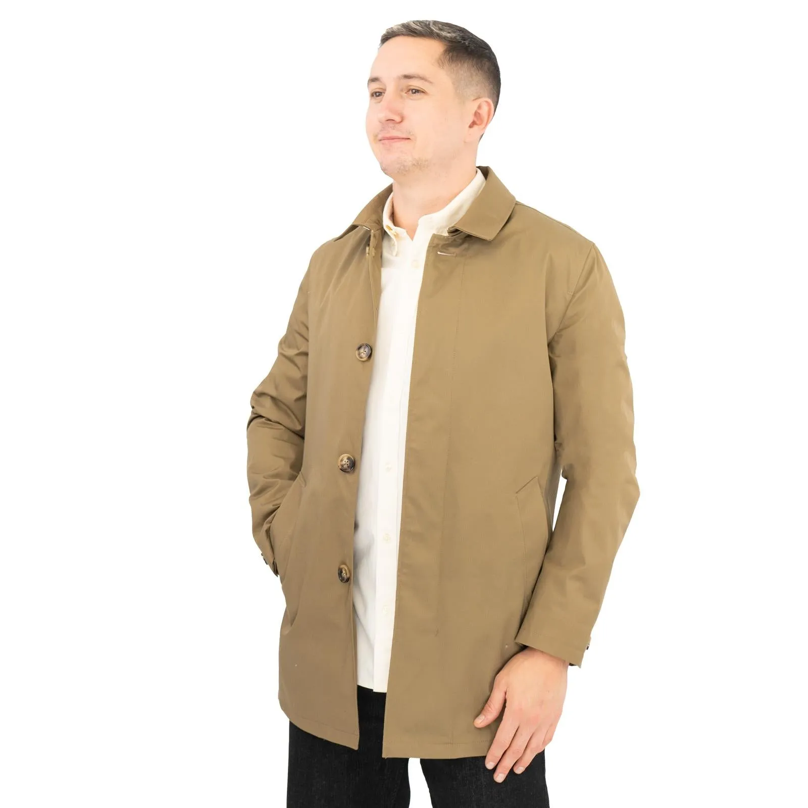 M&S Mens Shirt Collar Mac Raincoat Dark Olive