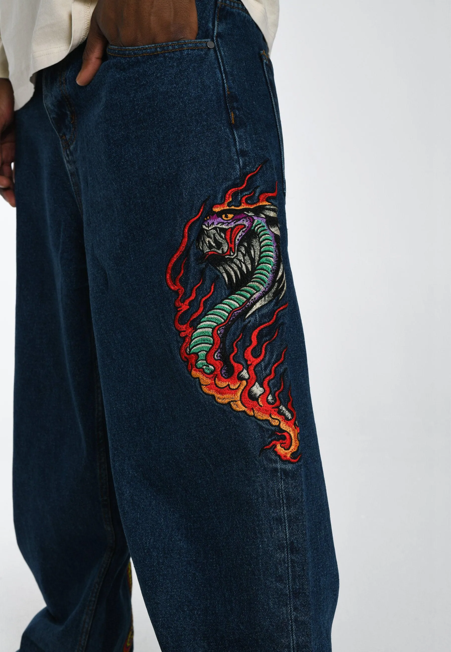 Mens Flamer-Snake Baggy Jeans - Indigo