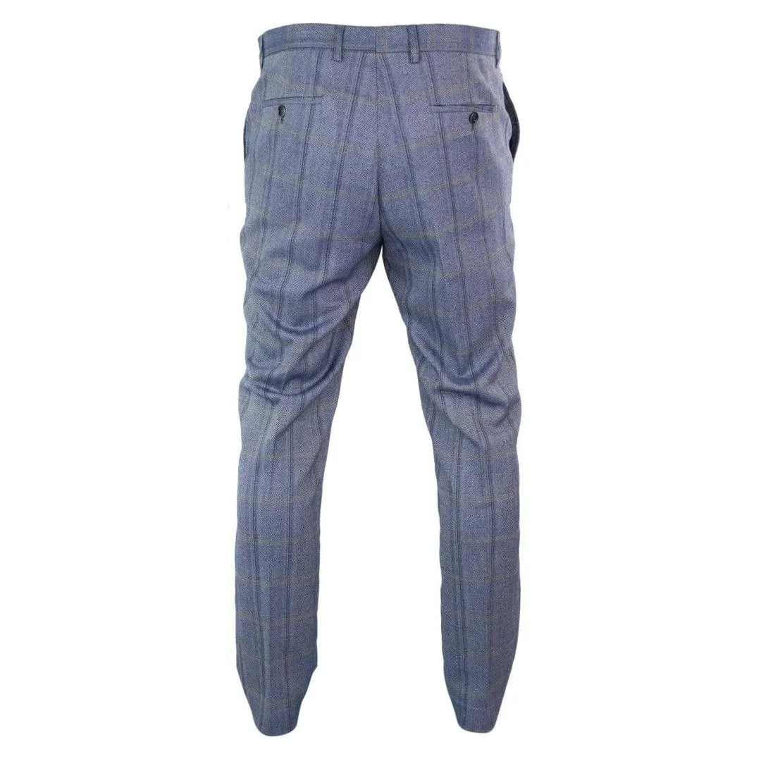 Mens Herringbone Tweed Check Blinders Trousers Wool Vintage Classic Retro