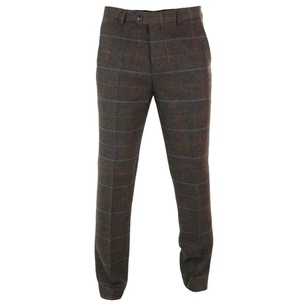 Mens Herringbone Tweed Check Blinders Trousers Wool Vintage Classic Retro