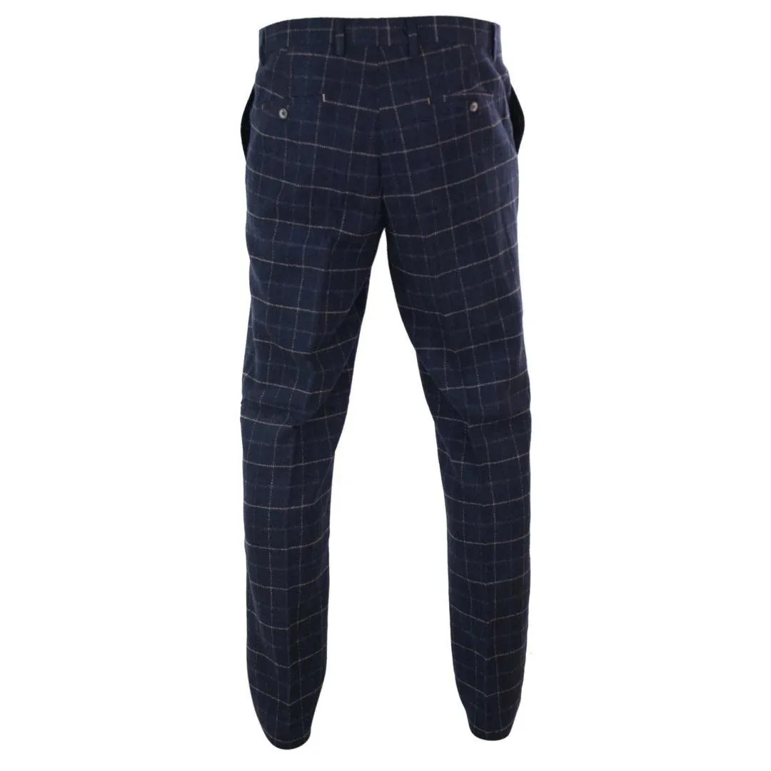 Mens Herringbone Tweed Check Blinders Trousers Wool Vintage Classic Retro