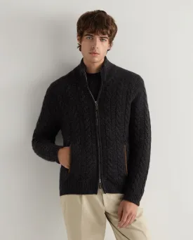 Men's Richmond Cable Cashmere Cardigan Granite Blue