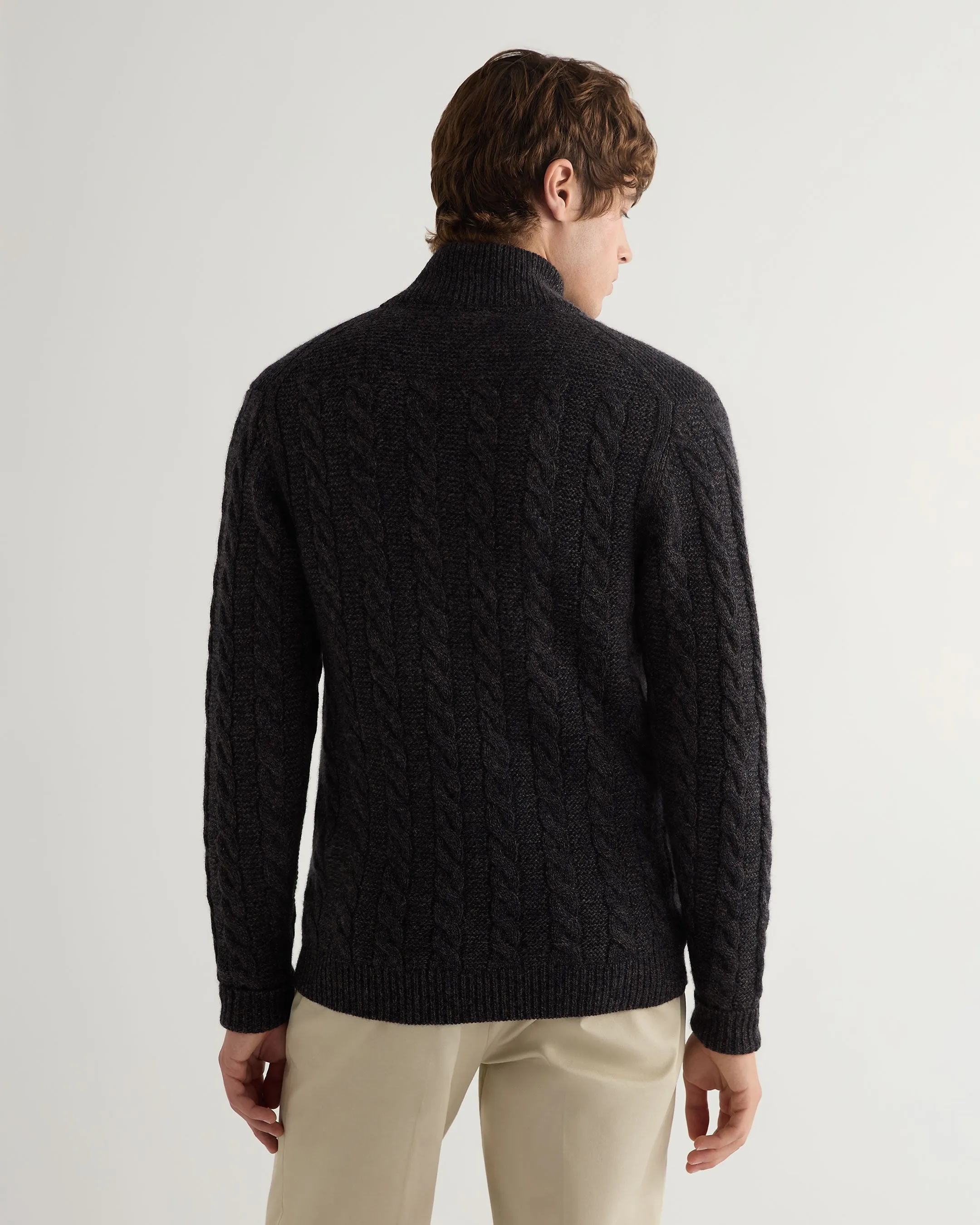 Men's Richmond Cable Cashmere Cardigan Granite Blue