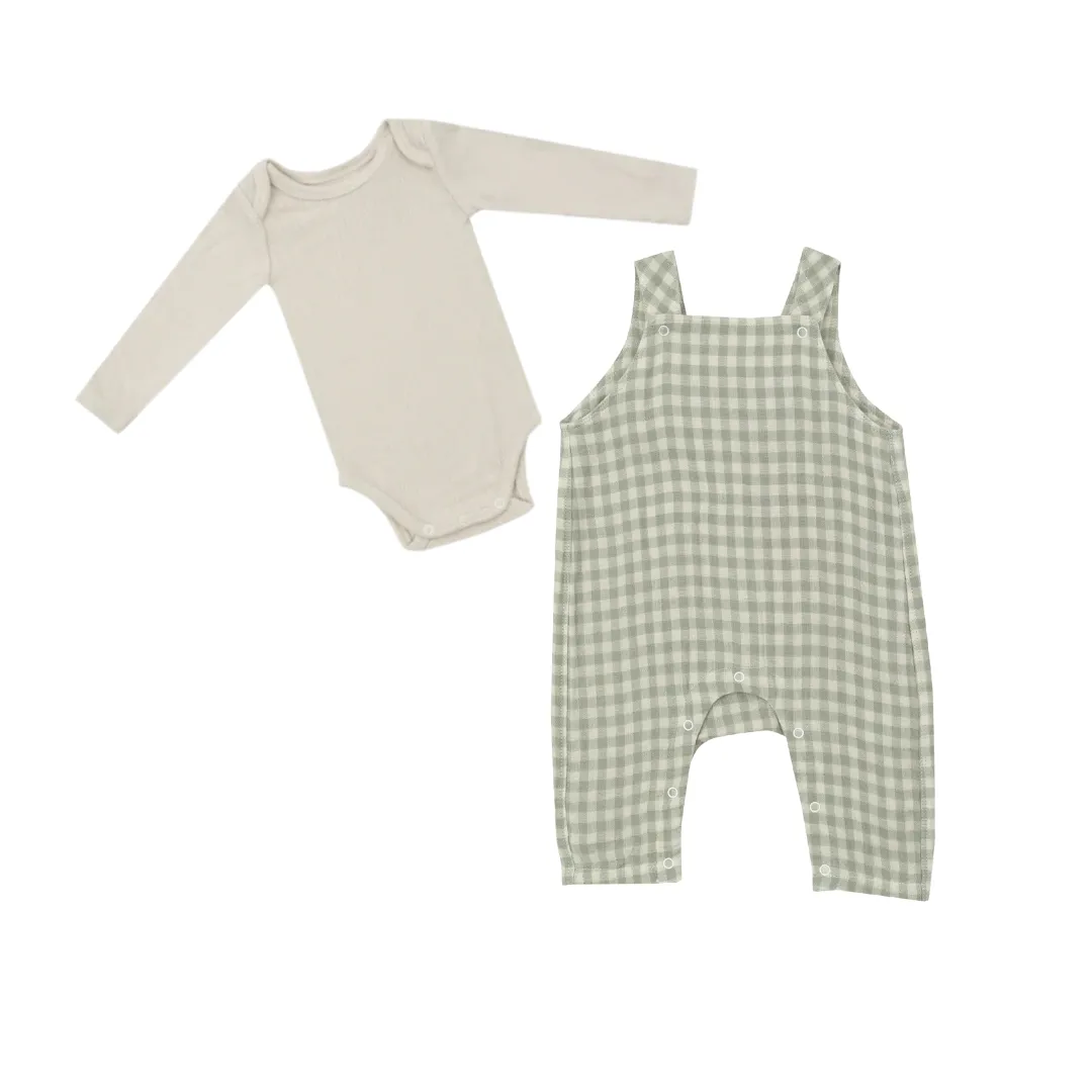 Mini Green Gingham Overall Set