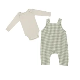 Mini Green Gingham Overall Set