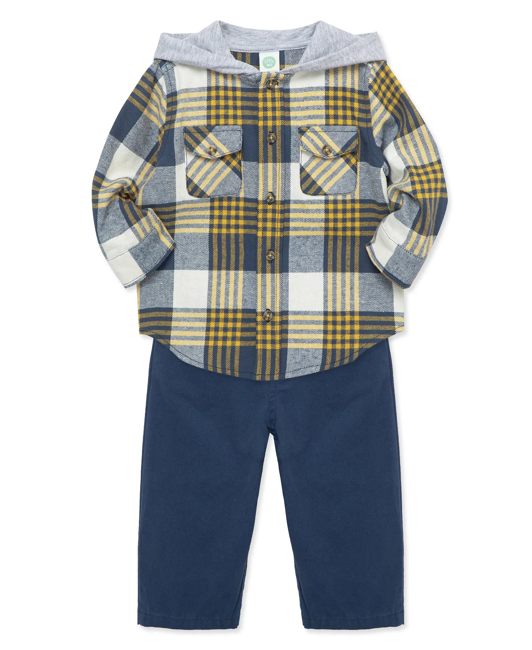 Navy Plaid Woven Pant Set (12M-24M)