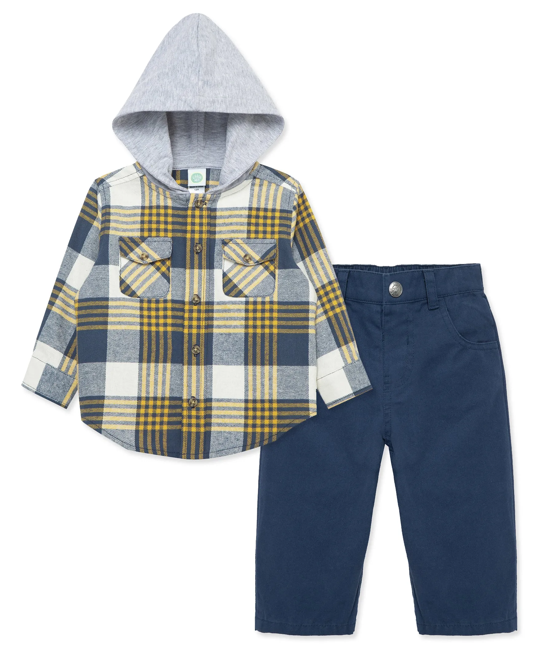 Navy Plaid Woven Pant Set (12M-24M)