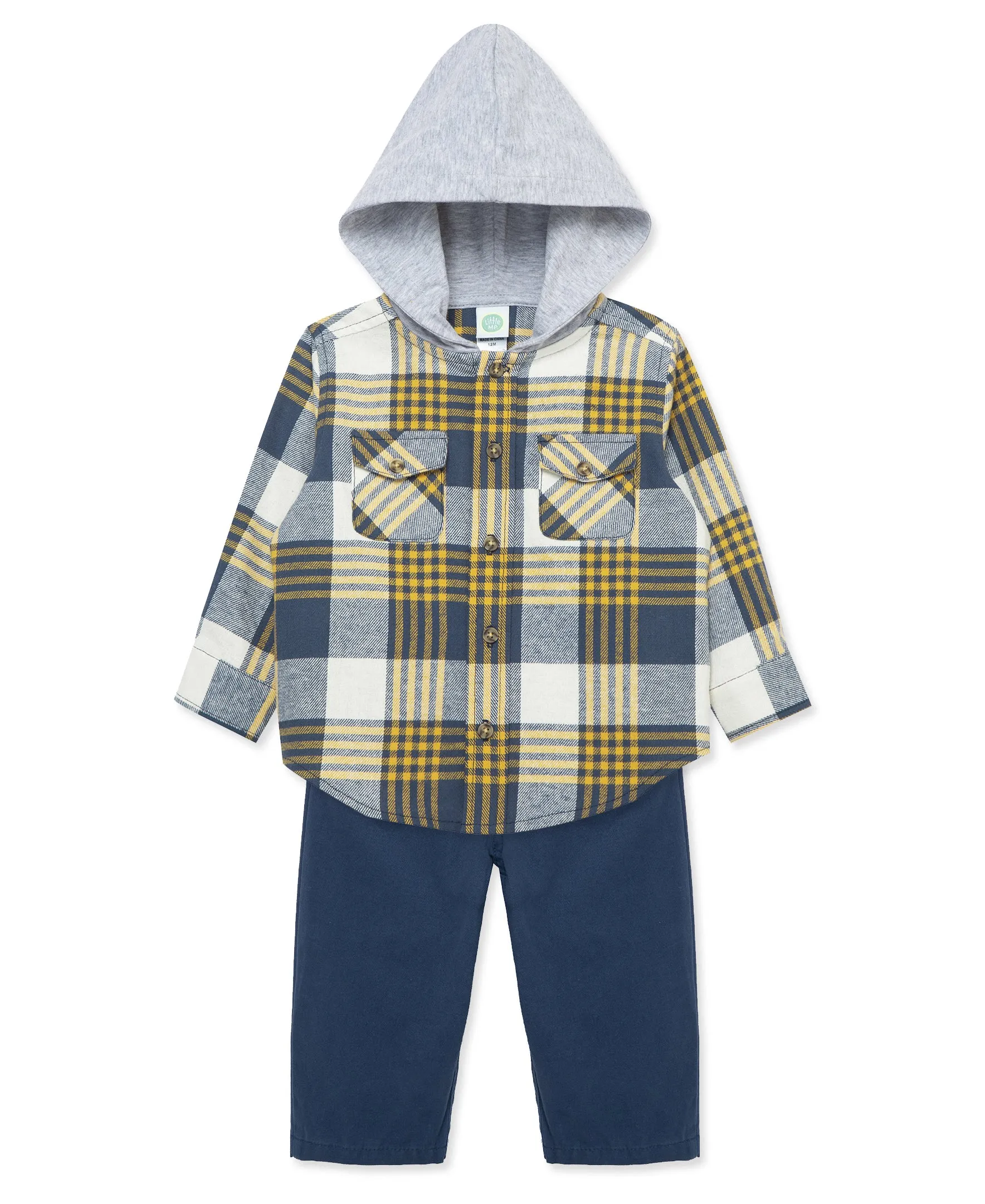 Navy Plaid Woven Pant Set (12M-24M)