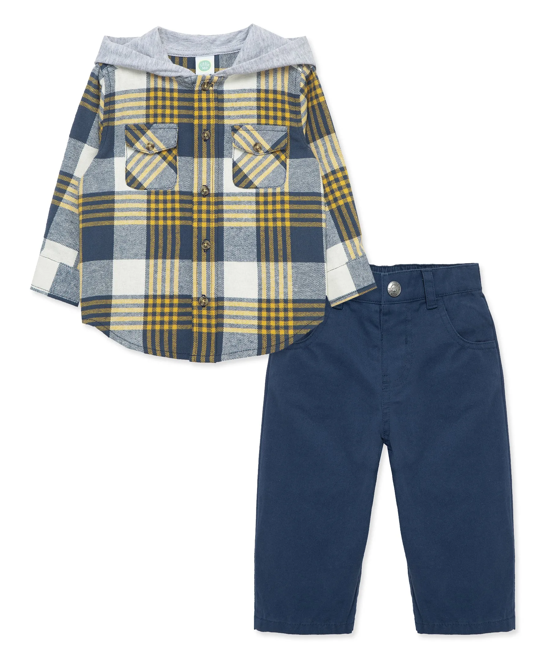 Navy Plaid Woven Pant Set (12M-24M)