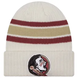 New Era Seminole Logo Cuff Knit Stripe Beanie - Cream