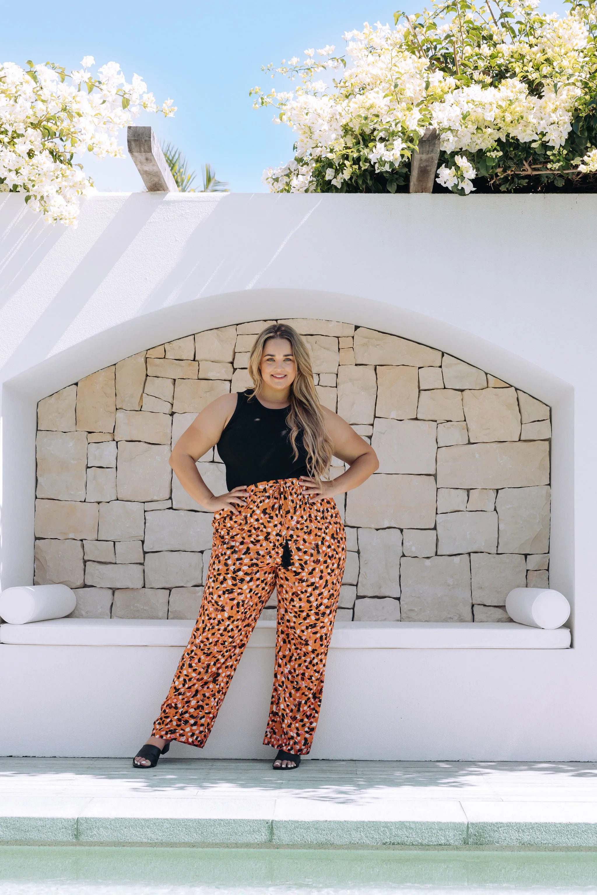 Nora Tassel Tie Pants in Brown Fleck