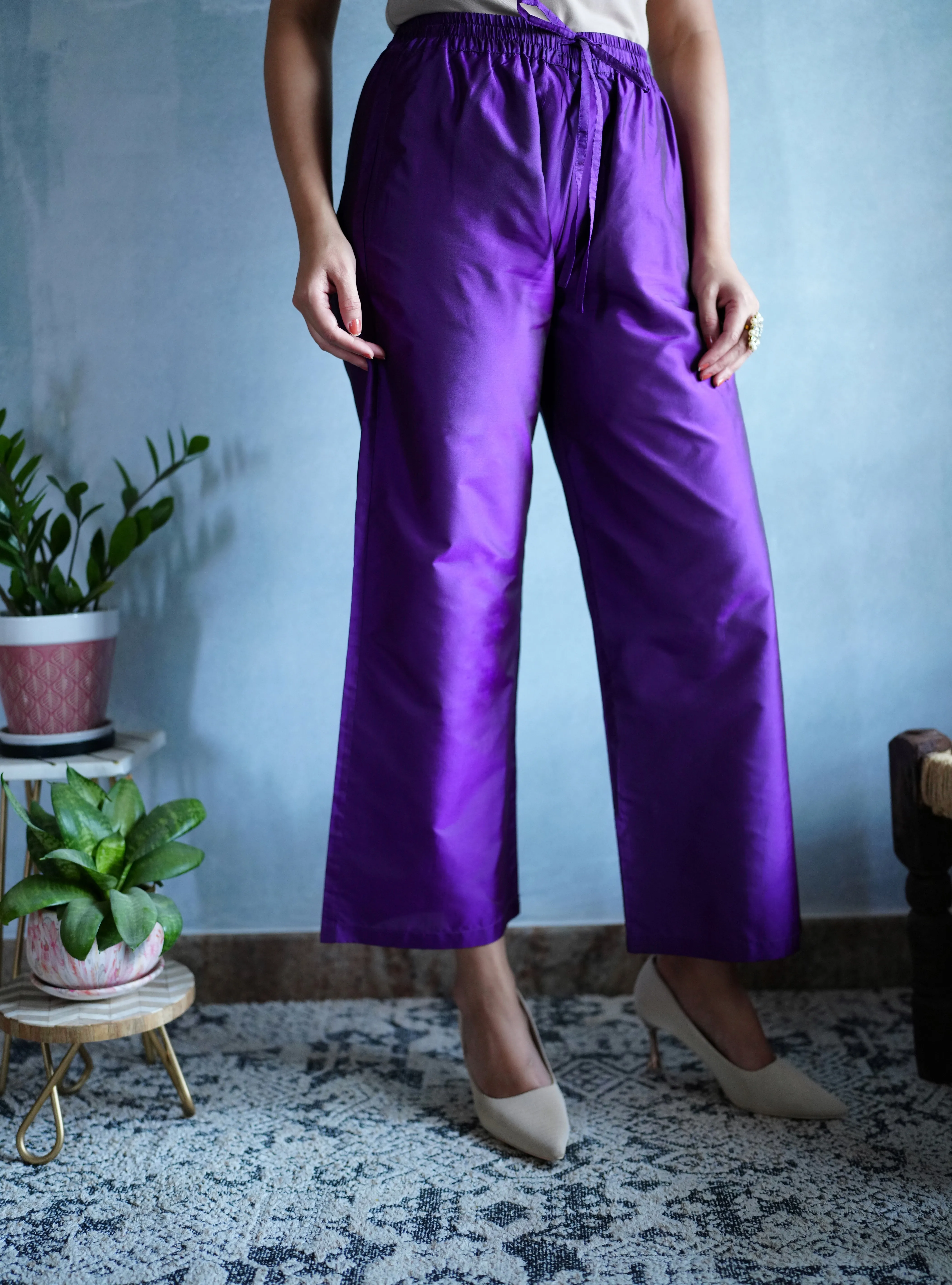 Nyla x Tyohaar | Purple Art Silk Pants