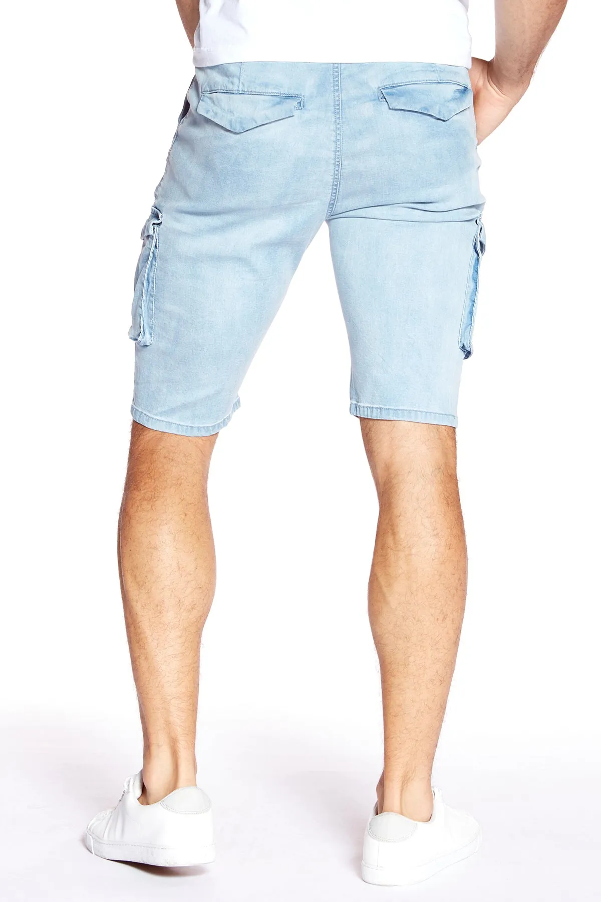 PRESLEY - Zip Front Cargo Shorts - Light Blue Bleach