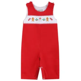 Red Corduroy Christmas Smocked Overalls