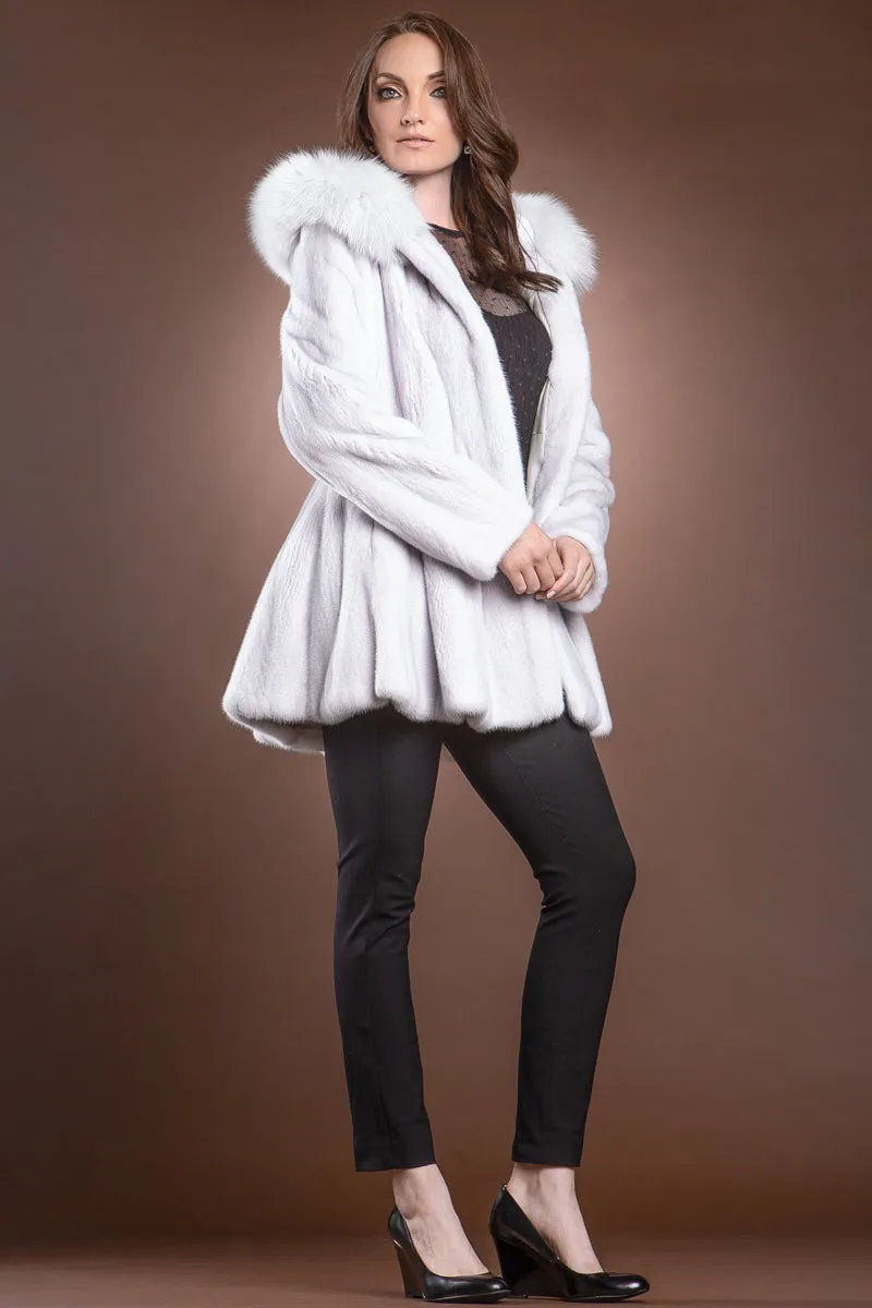 Silver Lilac Mink and Fox Hooded Fur Jacket