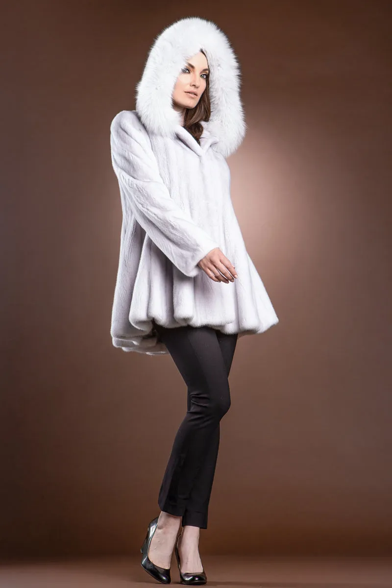 Silver Lilac Mink and Fox Hooded Fur Jacket