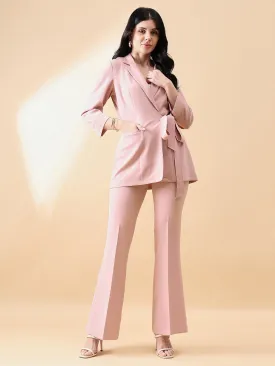 Tie Stretch Pant Suit - Pink