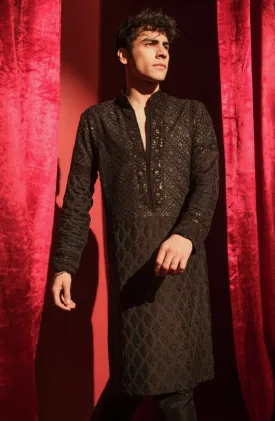 Traditional Boski Chikankari Kurta Paired with Raw Silk Pants