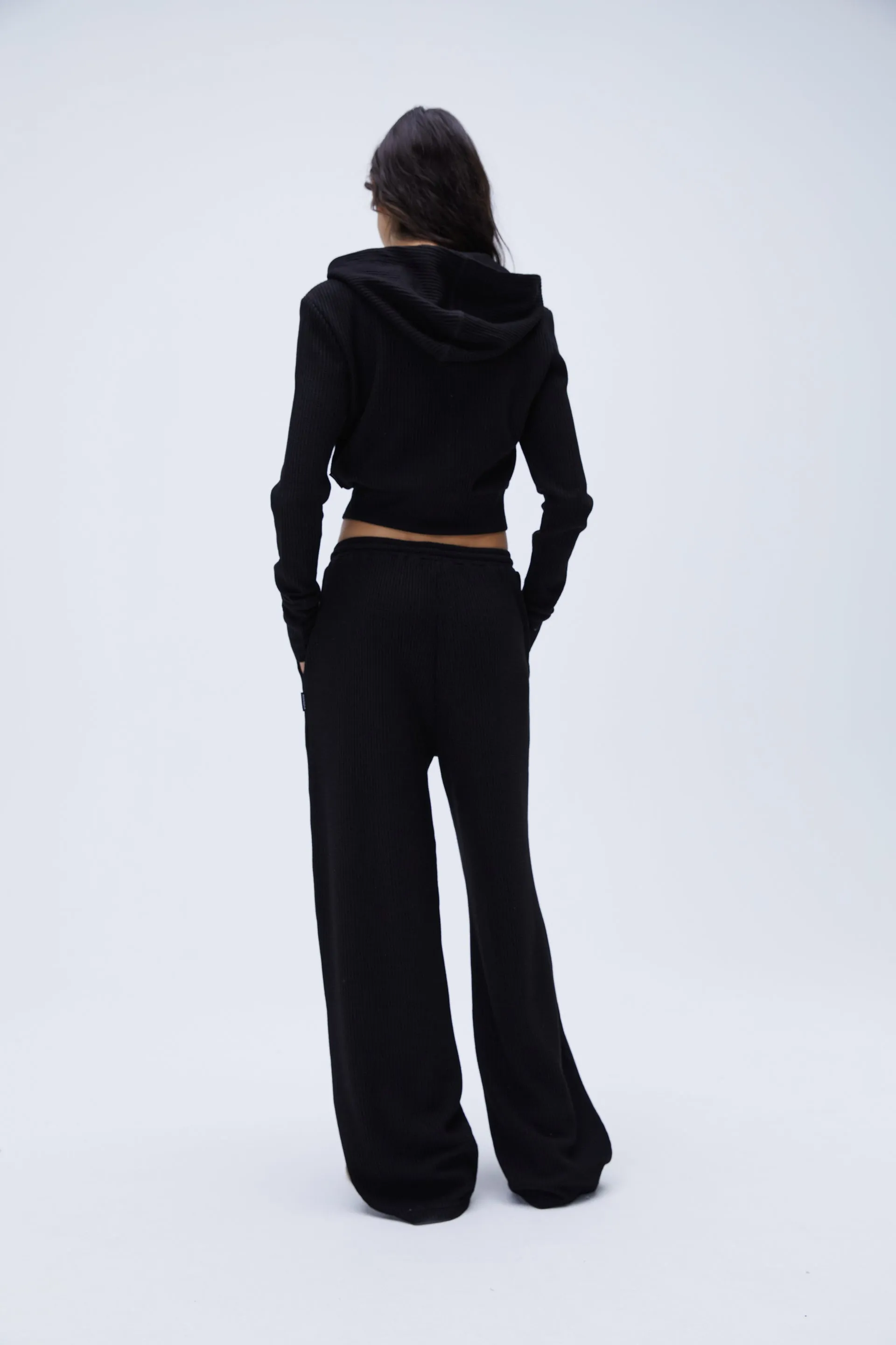 Waffle Straight Leg Lounge Pants - Black