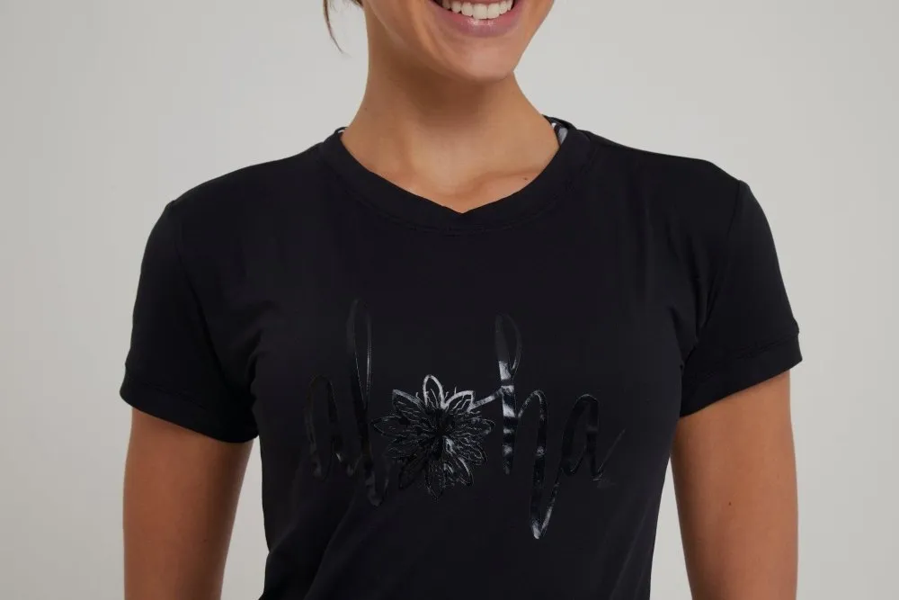 Women's Dri-Fit T-Shirt ALOHA Graphic - BLACK